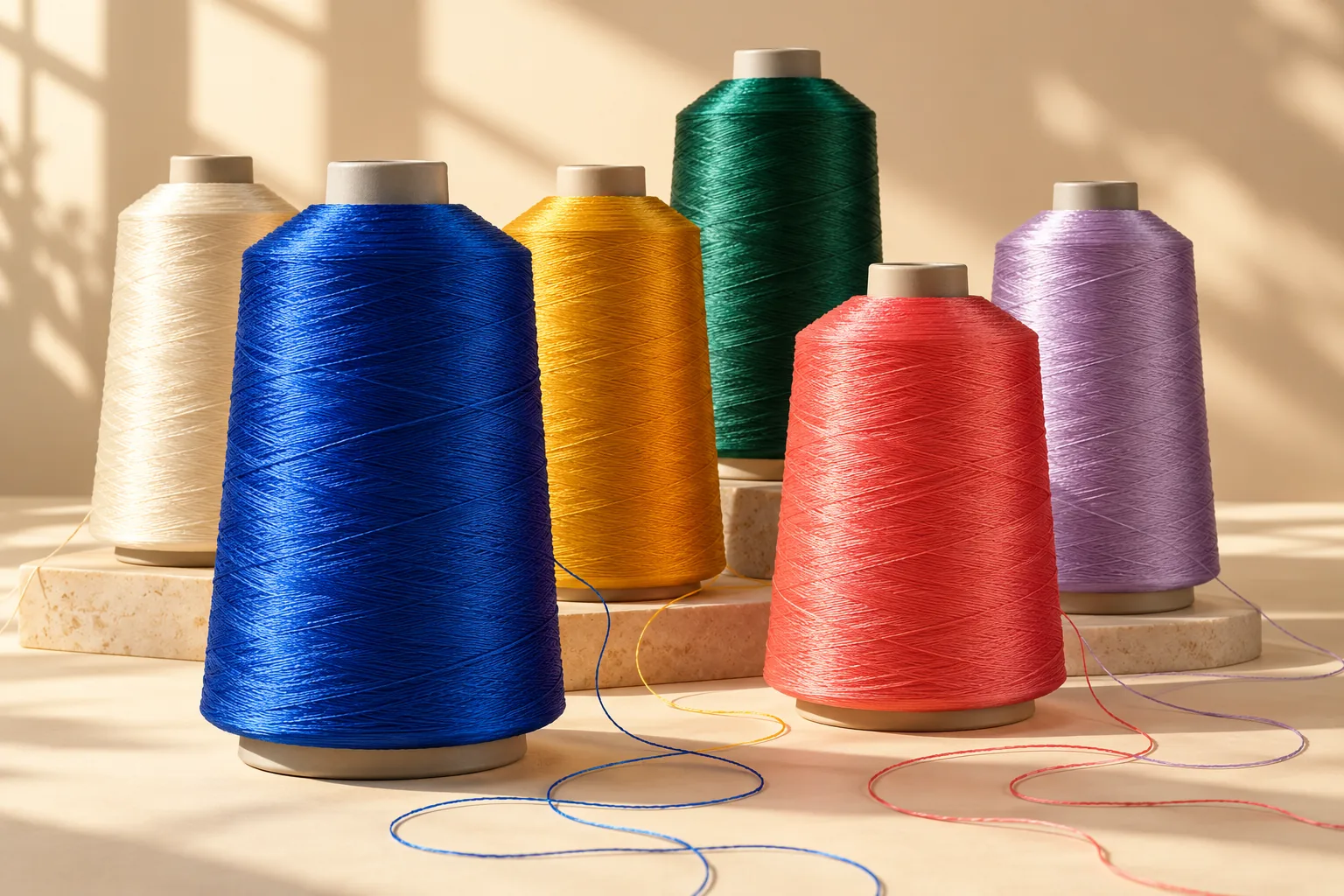 Illustrative colourful embroidery thread cones